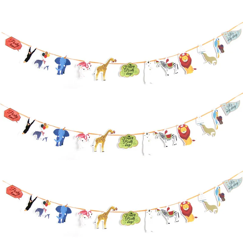 Счастливый День Рождения вечерние бумажный флаг мультфильм животных фламинго