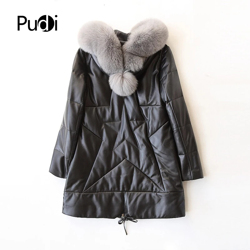 PUDI A27554 Новое модное пальто осень/зима пальто из натуральной кожи с капюшоном из лисьего меха женская мотоциклетная куртка для отдыха