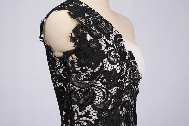 A168 Черный одно плечо пера павлина платье | Женская одежда