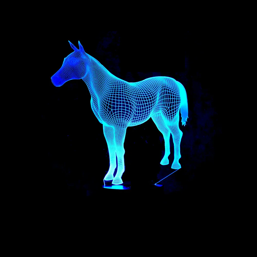 3d ночник в виде милой лошади светодиодная лампа с датчиком изменения цвета