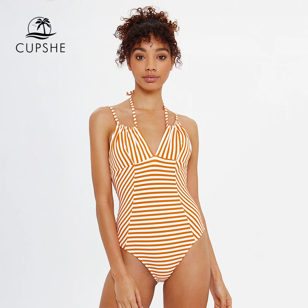 CUPSHE оранжевый и белый в полоску цельный купальник женский сексуальный Монокини