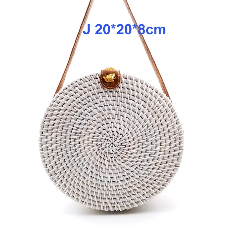 14 Круглые соломенные сумки, женские летние тканый Ротанг ручной работы, сумка через плечо, круглая Богемская Сумочка, дорожные пляжные сумки для хранения, подарок для девочек - Цвет: 14