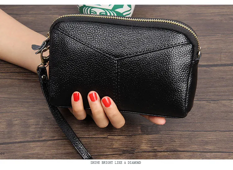 Новинка, Модный женский длинный клатч из коровьей кожи, кошельки из натуральной кожи, Женский кошелек для монет, Женский кошелек на молнии, органайзер в стиле пэчворк, однотонный