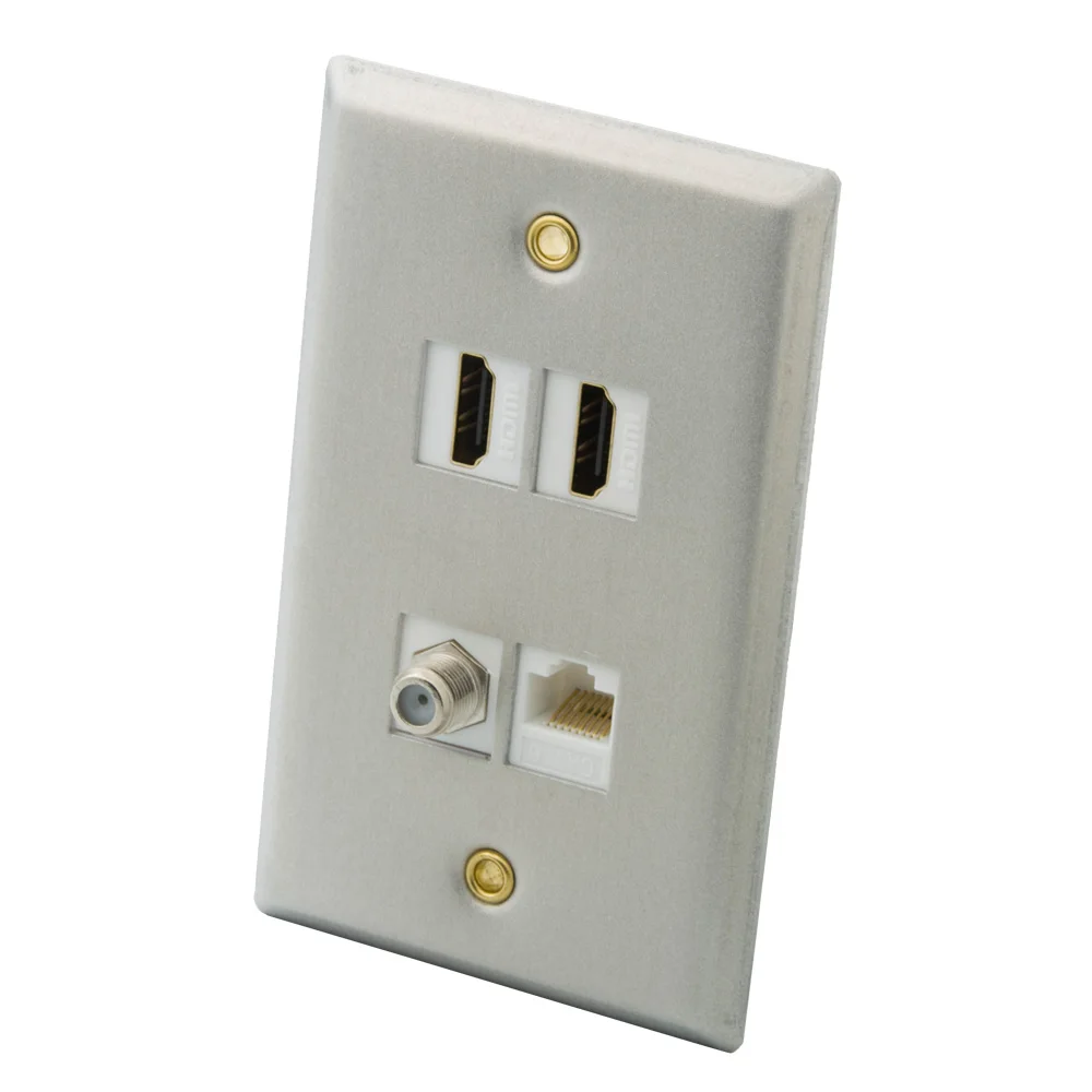 Односекционная цельная алюминиевая металлическая 4 порта HDMI USB CAT6 RJ45 F головка RG6