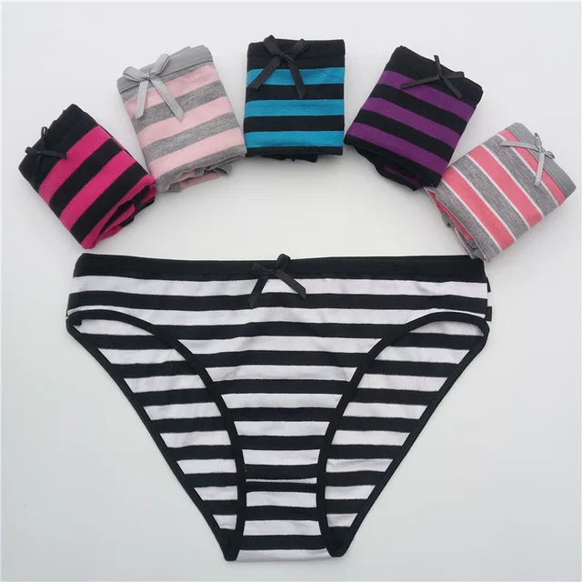 D Mixed color-5 pcs FUNCILAC 5 шт./компл. Для женщин нижнее белье хлопок сексуальные кружевные трусики в полоску трусы повседневное белье для девочек Женские панталоны Размеры M, L, XL - Цвет: D Mixed color-5 pcs