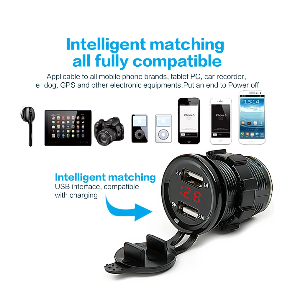Двойное зарядное устройство USB для мотоцикла автомобиля электроники адаптер