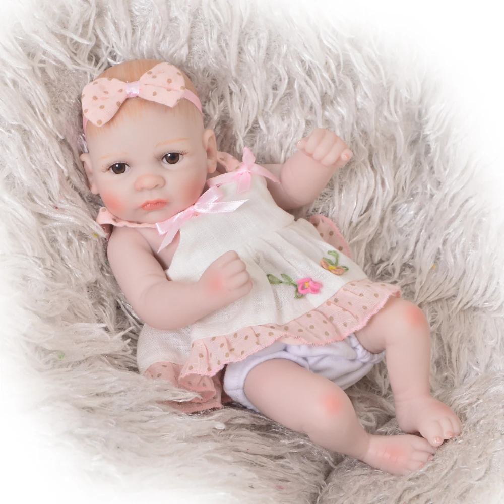 Ручная работа 11 дюймов Peanut Baby Toy полный силиконовый винил Принцесса Мини Reborn девушка кукла одежда розовое платье для детей подарки на день рождения