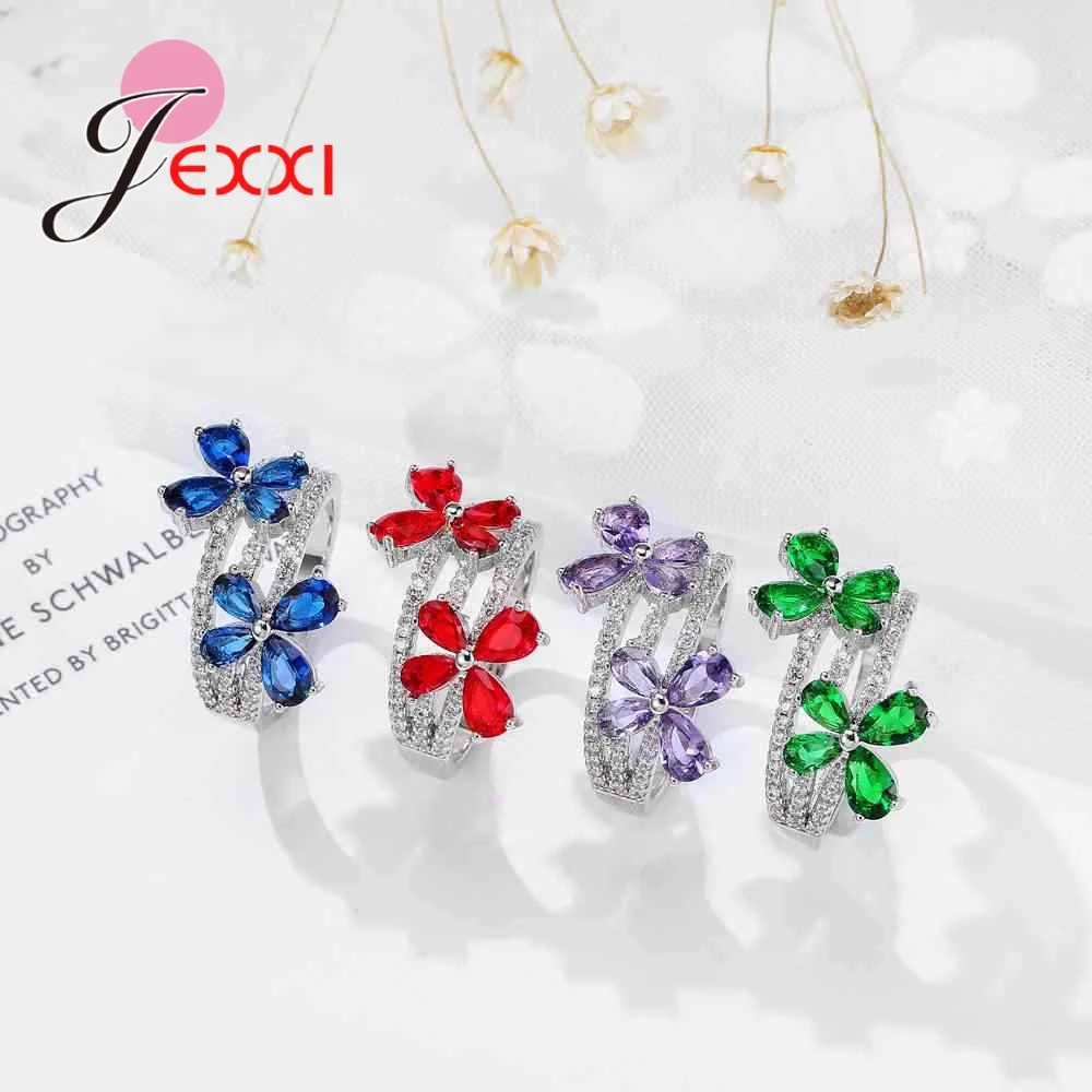 Sweet Lovely Girl Gift Ring 925 Sterling Silver Two Flower Shape Cubic Zircon Women Wedding Engagement Dance Party Jewelry | Украшения и
