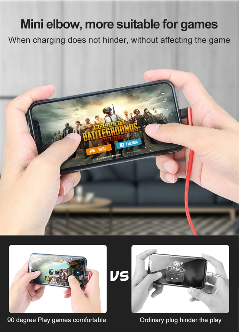 90 градусов кабель для зарядки данных для iPhone 5S 6S 7 8 Plus XR XS Max iPad Pro iPod 2.4A Быстрая зарядка Плетеный Реверсивный USB L Кабель