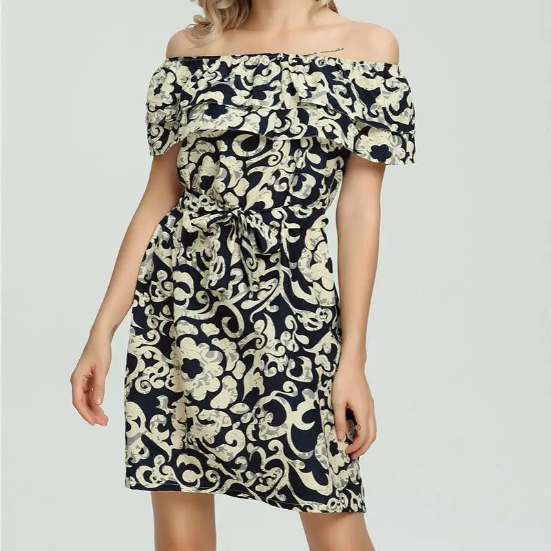 NFIVE Brand 2018 Women Thin Middle Dresses European American Summer Printing Vestidos Sexy Strapless Loose Waist Chiffon Dress | Женская