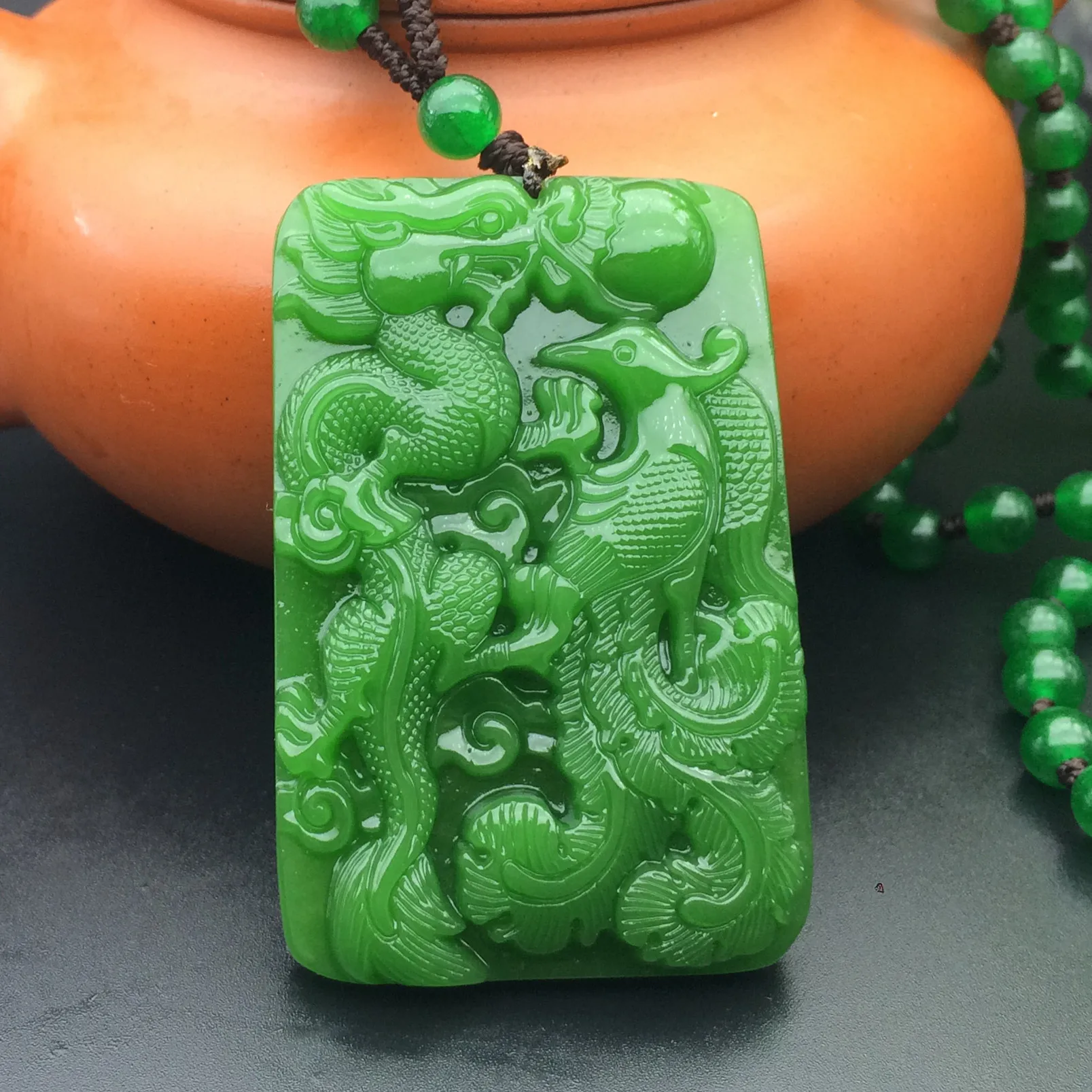 Синьцзян Хэтянь нефритовый Нефритовый дракон кулон шпинат зеленый Феникс пара