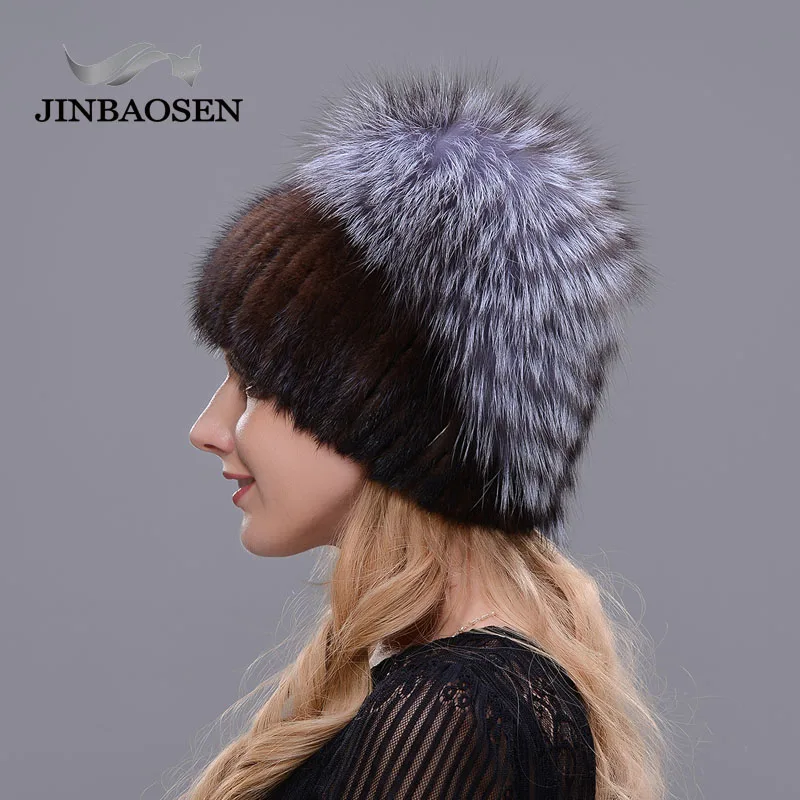 JINBAOSEN новая стильная меховая шапка черная Оптовая норковая с лисьим мехом зимняя