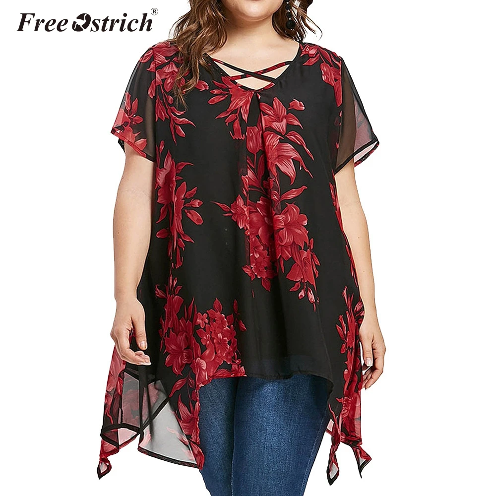 Женские топы Free Ostrich 5xl 2019 летняя двойная шифоновая блузка с перекрещивающимися