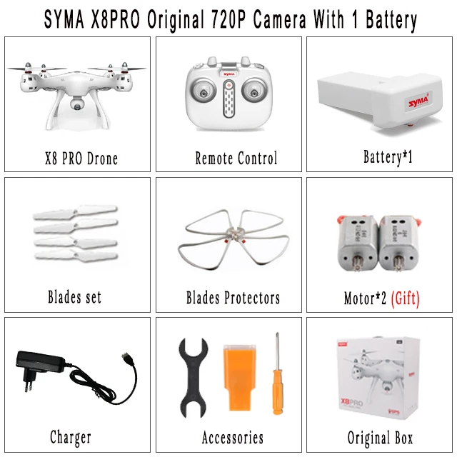 SYMA X8PRO X8 PRO gps дрона с дистанционным управлением с 720 P Wi-Fi HD Вертолет камеры 2,4G 6 оси удержания высоты Квадрокоптер VS H502S MJX ошибки 2 - Цвет: 720P Camera 1Battery
