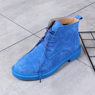 Blue Весенние матовые Ботинки martin из натуральной кожи; женские повседневные ботинки; модная женская обувь в консервативном стиле; обувь на плоской подошве; 10 ярких цветов - Цвет: Blue