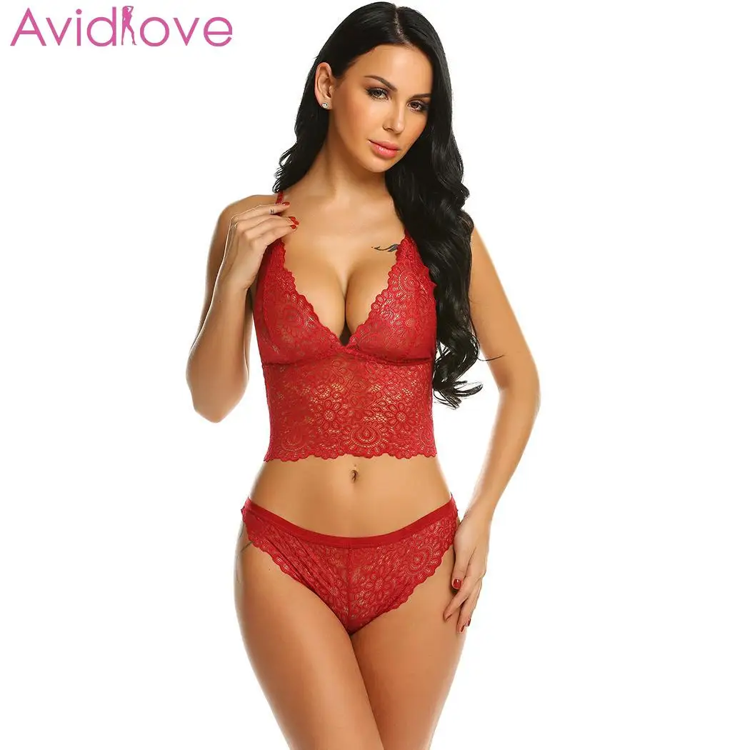 Avidlove женское сексуальное полое нижнее белье с кружевами с цветочным узором, наборы, Эротическое ночное белье, ночные костюмы, комплект горячей одежды, бюстгальтер с стринги