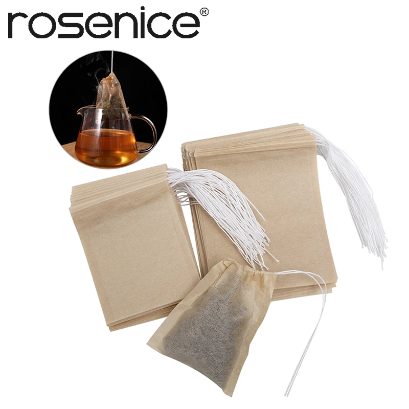 ROSENICE 200 шт нетканые ткани чайные пакетики с кулиской для чая фильтровальная