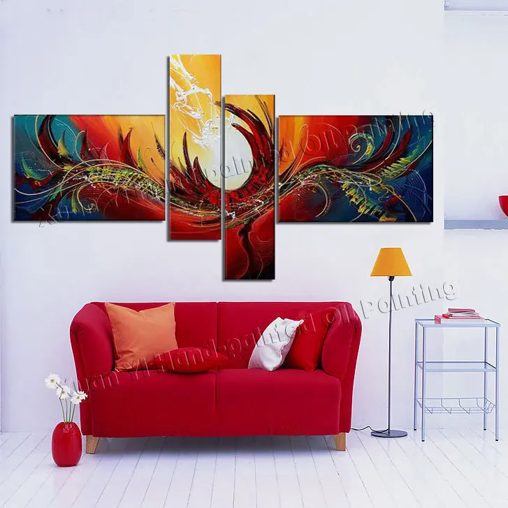 

100% Hand made 4 panel Large Oil Paintings Canvas Pictures Home Decoration Modern Abstract Oil Painting Wall Art