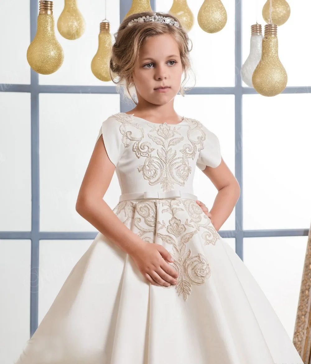 Royal Flower Girl Dress for Weddings Satin Lace Ball Gown Party Communion Pageant Kids Clothing | Детская одежда и обувь