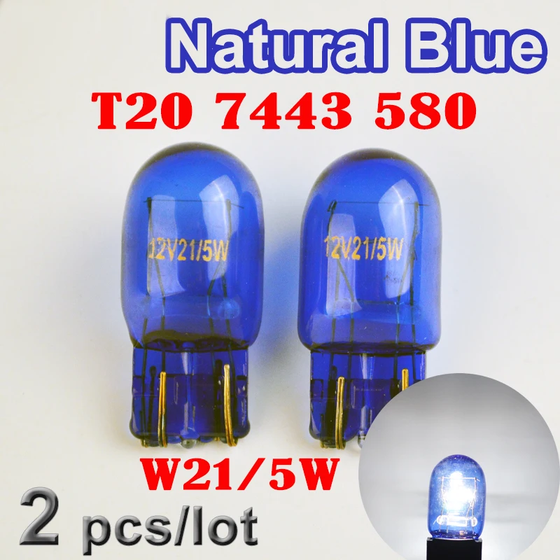 Flytop(2 шт./лот) 580 7443 W21/5 Вт ксенон супер белый T20 натуральное голубое стекло 12V 21/5 Вт W3x16q автомобильный светильник лампы для автомобильных фар