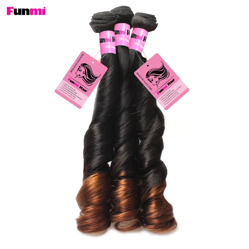 Ombre Brazilian Virgin Hair Bouncy Curly Human Hair Bundles Two Tone Color 1B 4 Medium Brown Ombre Funmi Hair Bundles Salon Hair