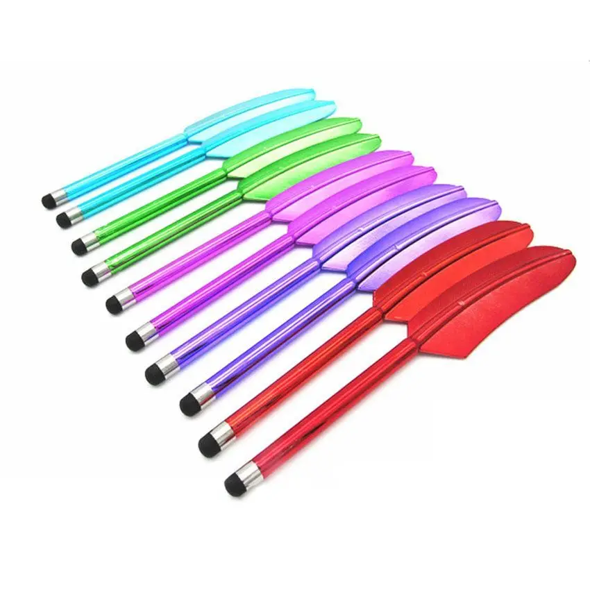 500pcs/lot New Design Feather Capacitive Touch Screen Pen Stylus For iPhone Stylus Pen for tabtle for samsung huawei colorful