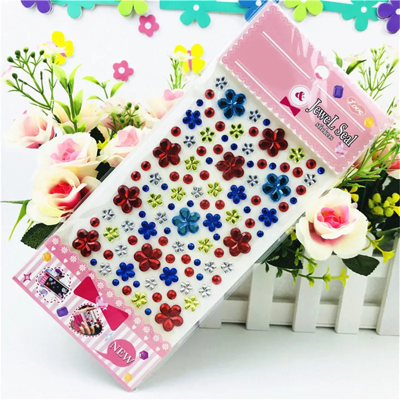 

DIY Self Adhesive Glitter Flower Crystal Gems Jewel Diamond Sticker Rhinestone Strip Scrapbooking Decal Random Color