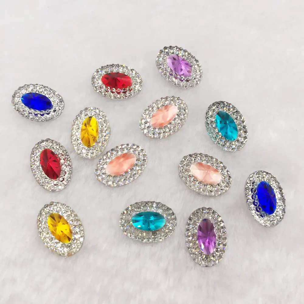 60 шт смолы 10*14 мм овальные драгоценные камни плоские с оборота Bling узоры из страз DIY скрапбукинга свадебные аппликации ремесло SW36 - Цвет: Random mixed