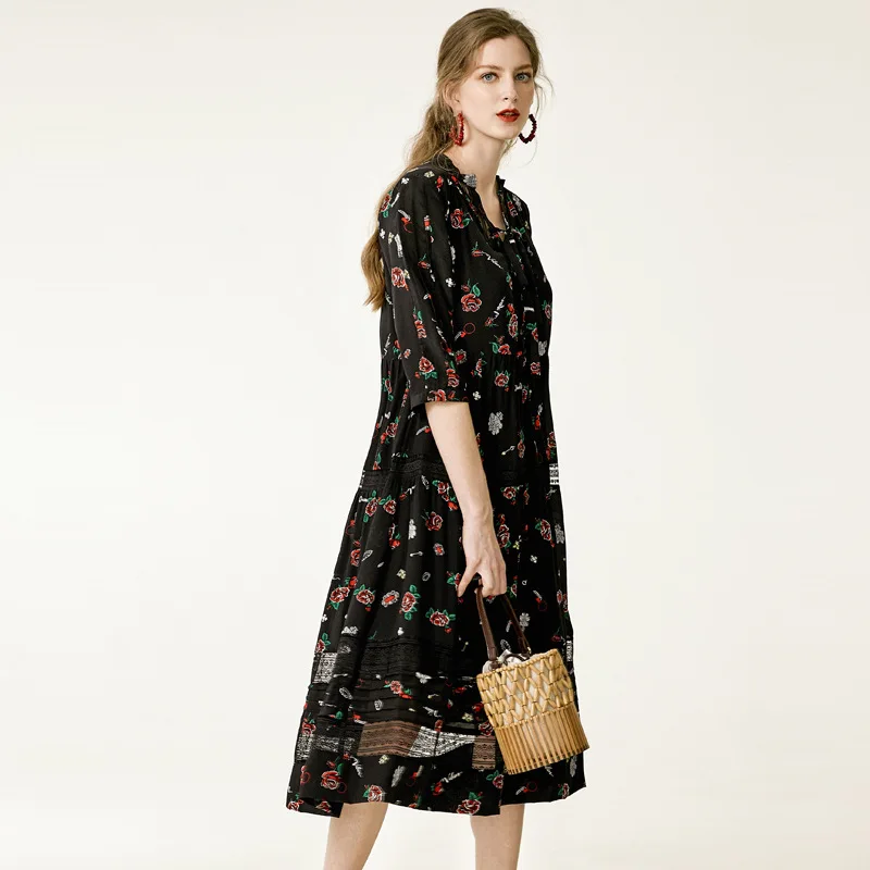 LiuLi Tree шелковое женское платье длинная секция 2019 ЛЕТО Новое Женское цветочное из