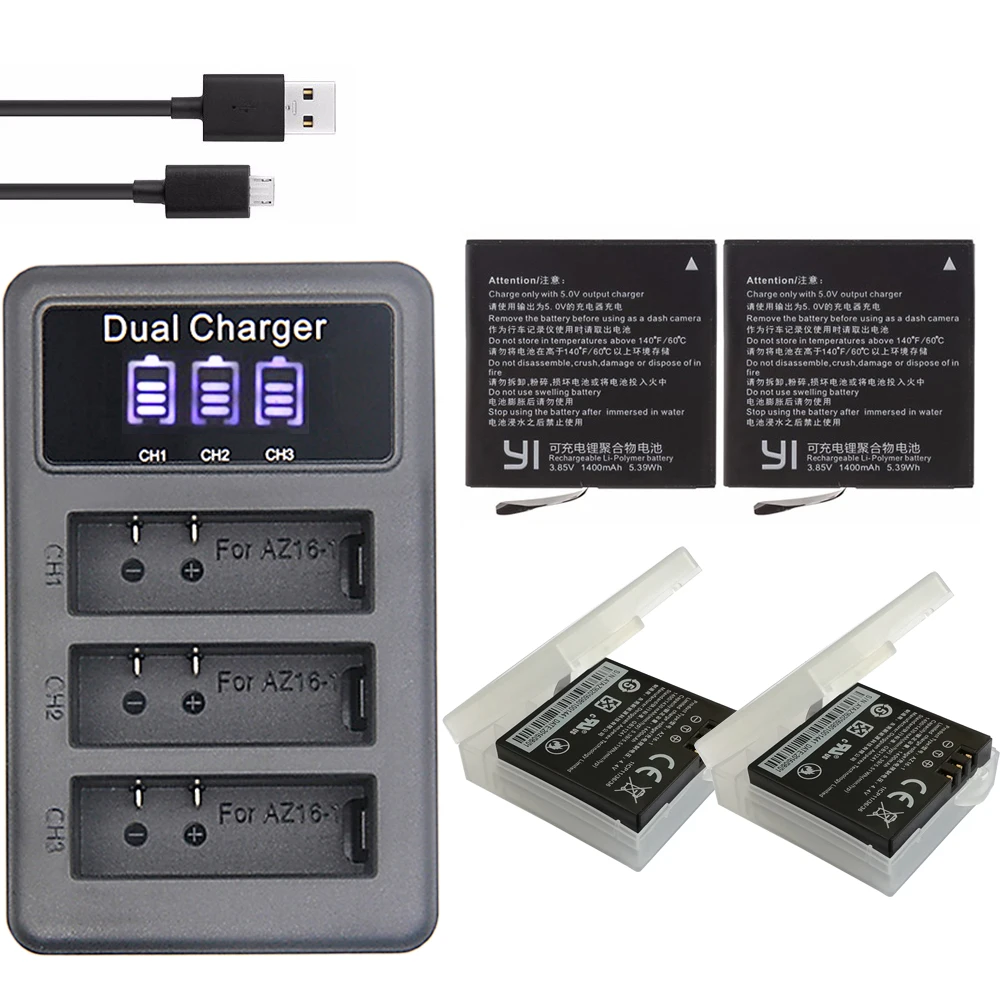 3,85 V 1400mAh xiaoyi 2 аккумулятор mi 4k+ светодиодный USB 3 слота зарядное устройство для xiaomi yi экшн-камеры 4k - Цвет: 4batteries charger