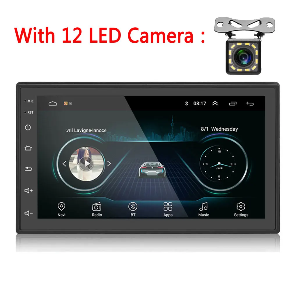 With 12 LED Camera Podofo 2din Автомагнитола Android мультимедийный плеер авторадио 2 Din 7 ''сенсорный экран gps wifi Bluetooth FM Авто Аудио плеер стерео - Цвет: With 12 LED Camera