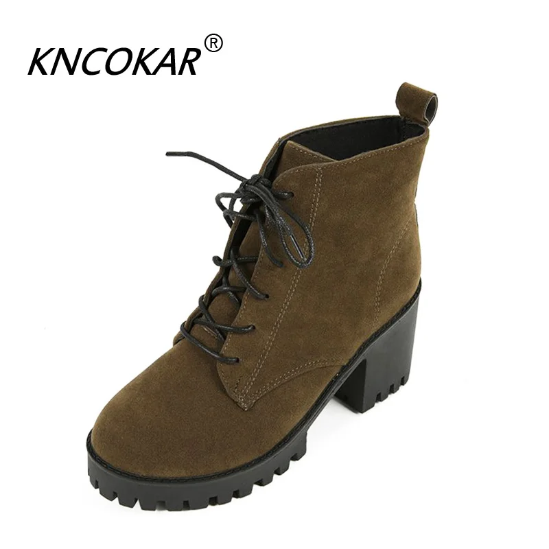 Женские ботинки с круглым носком KNCOKAR зимние хлопковые на высоком каблуке