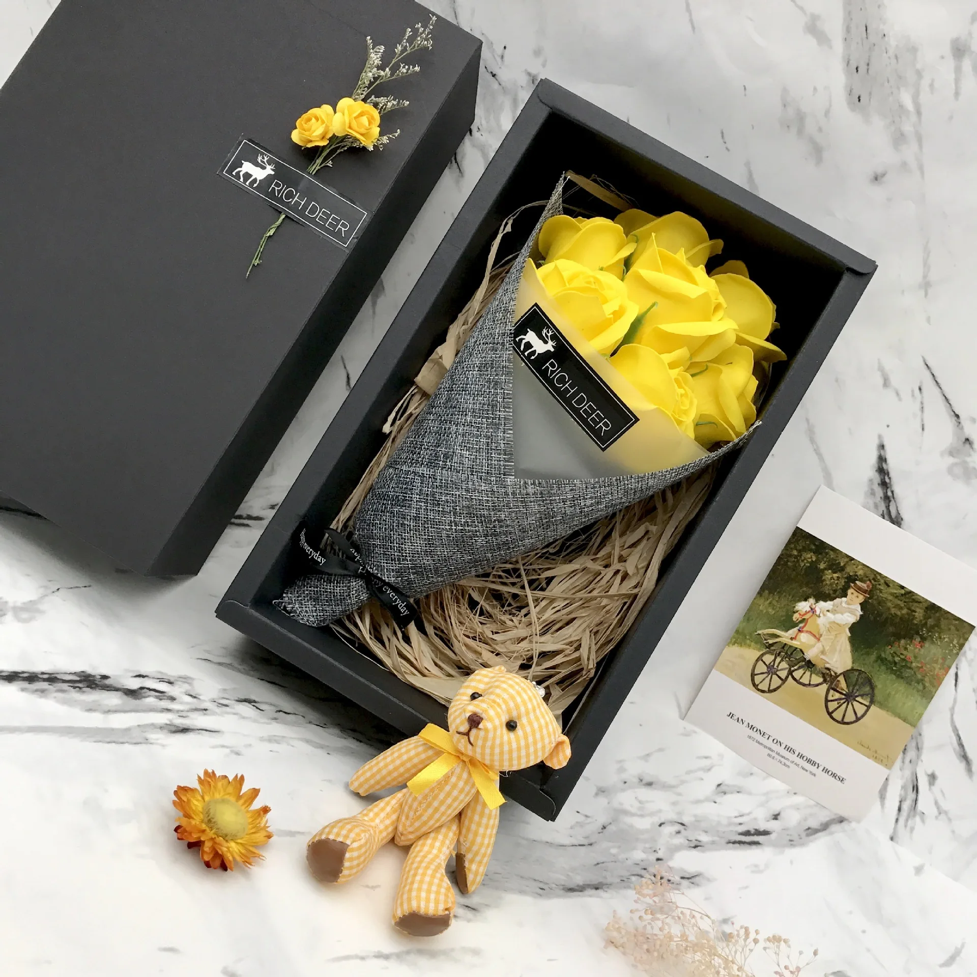 rose yellow Набор мыльных цветов ручной работы, упаковка для подарка с медведем, коробка для матери/учительницы, подарок на день рождения, День Святого Валентина, роза/гвоздика, мыло с цветочным ароматом - Цвет: rose yellow