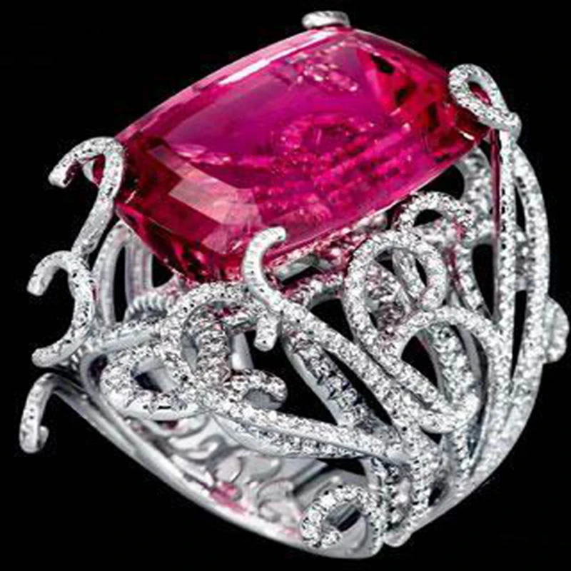 Anillos Qi Xuan_Fashion Jewelry_Customized большой красный камень роскошный Rings_S925 твердый