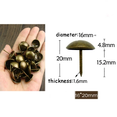 16x20mm-thickness 50 шт./партия, коробка для винного шкафа, диван, декоративная Шпилька, толкатель, дверная гвоздь, антикварная бронза, обивка, утолщенный гвоздь - Цвет: 16x20mm-thickness