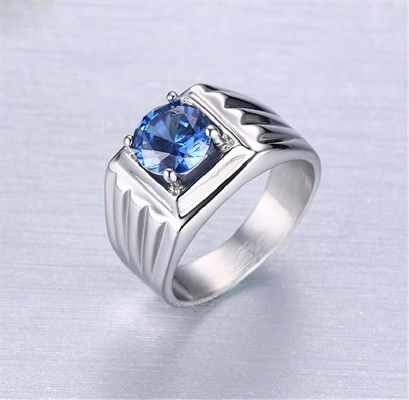 Кольцо с голубым цирконием винтажное серебряное кольцо кристаллом мужское
