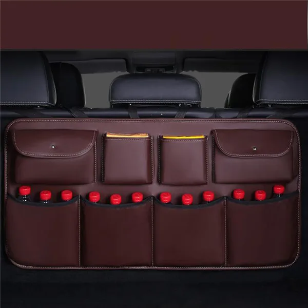 Brown-A O SHI CAR pu кожаная Автомобильная Задняя сумка для хранения на спинку сиденья многофункциональная автомобильная сумка-Органайзер для багажника авто аксессуары для интерьера - Название цвета: Brown-A