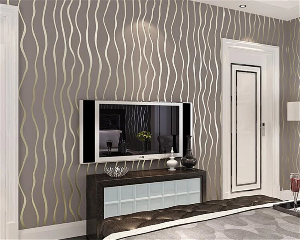 Простые современные полосатые нетканые обои 3D стереоскопические для