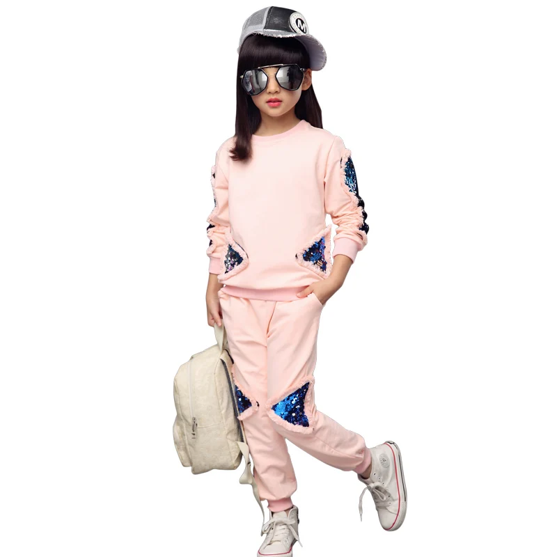 2020 spring new sequins girls autumn clothes children's sports and female children long sleeves 2 PCS Clothes suit | Детская одежда