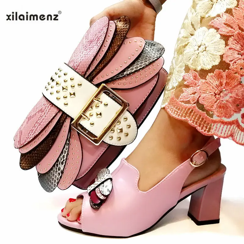 Элегантный комплект из туфель и сумочки в нигерийском стиле винного цвета