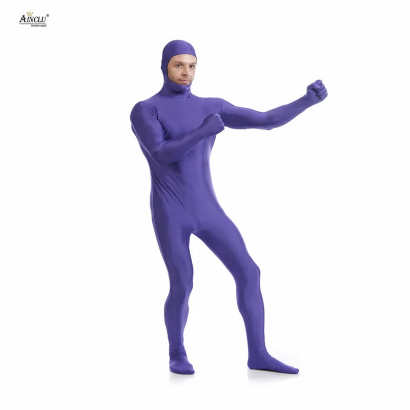 Ainclu мужской спандекс нейлон Zentai фиолетовый тело вторая кожа облегающий открытый
