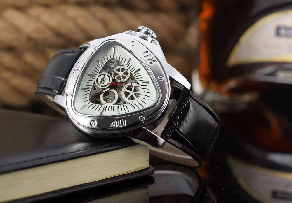 WINNER уникальные модные мужские автоматические механические часы кожаный ремешок