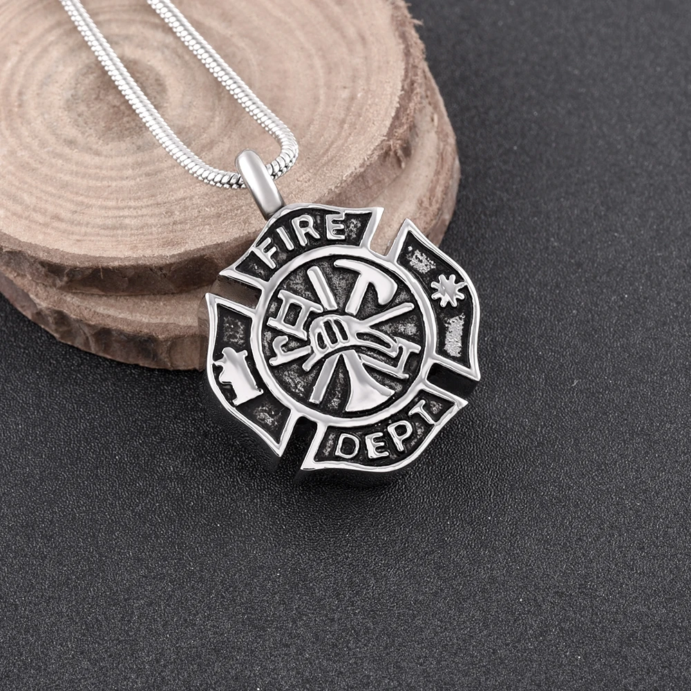 

FIRE DEPT Stainless Steel ID Cremation Urn Pendant Necklace Hold Ashes Pendants in Pendant Necklace Dog Tag Memorial Urns