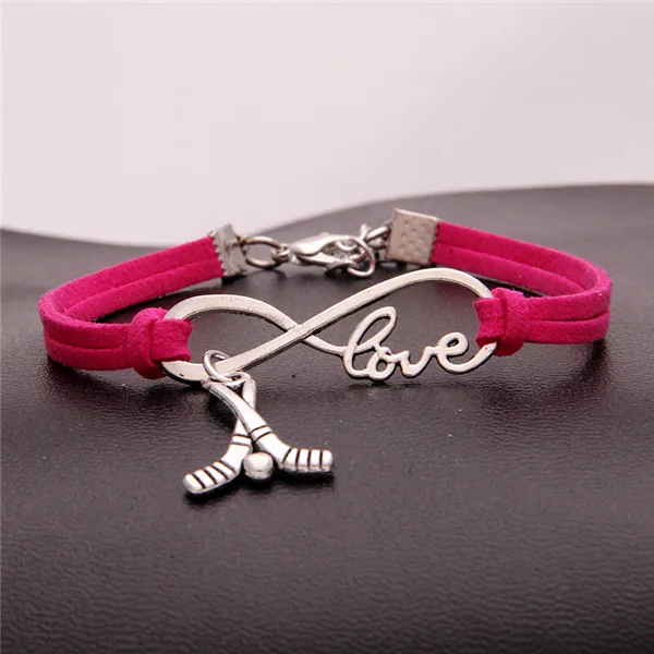 hot pink Прямая 15 Цвета бесконечность любви Хоккей очарование плетеный браслет и Браслеты спортивный браслет ручной работы украшения для Для женщин Для мужчин - Окраска металла: hot pink