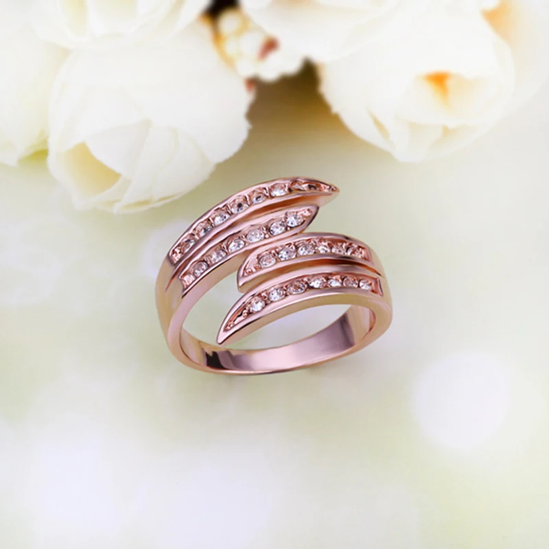 Женское вечерние ЦО с подвеской в виде крыла ангела розовое золото 18 карат|brand rings