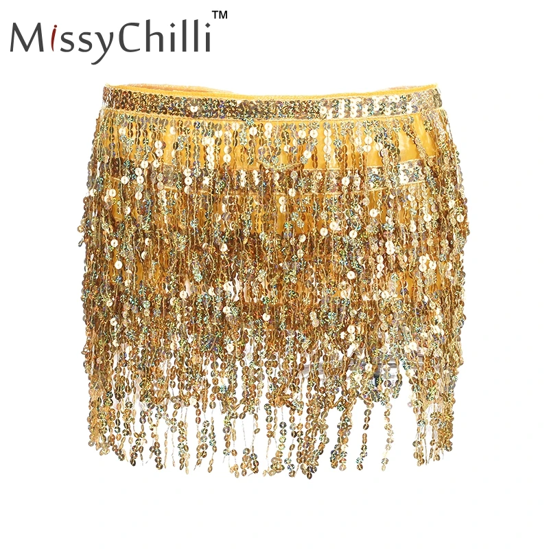 MissyChilli, сексуальная бандажная летняя юбка с пайетками, блестящая пляжная мини-юбка с кисточками, Женская Клубная короткая юбка с высокой талией, Новинка - Цвет: Золотой