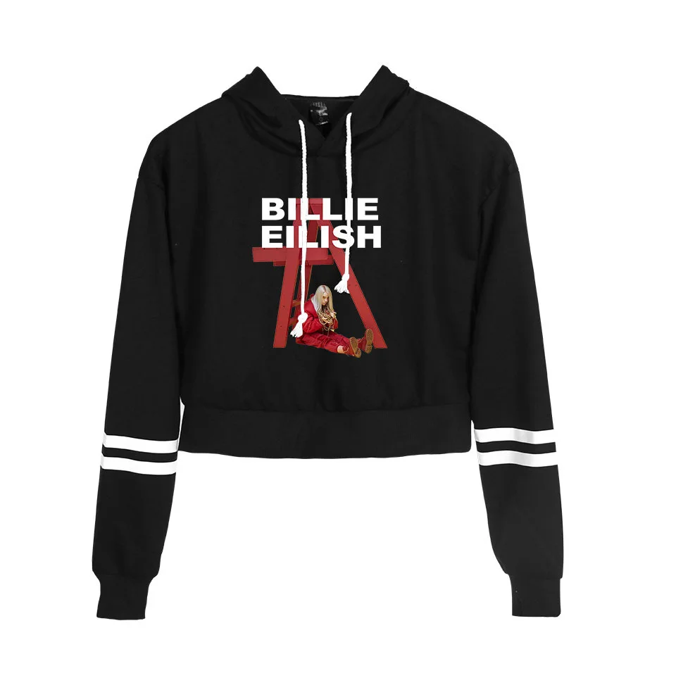 Billie Eilish, толстовки в стиле хип-хоп, женские, с капюшоном, на завязках, с длинным рукавом, укороченные свитшоты, повседневный пуловер, укороченный топ, верхняя одежда
