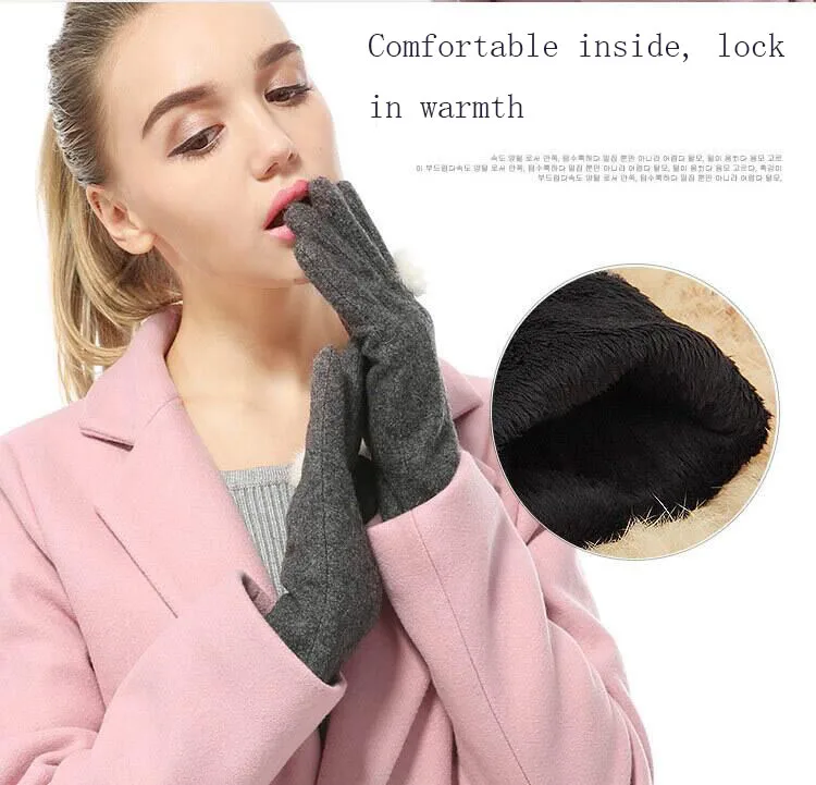 SUOGRY Wool Gloves Mittens for Women Smartphone use Winter Warm Knitted Fashion Gloves Black Pink Gray Khaki Ladies Brand Gloves