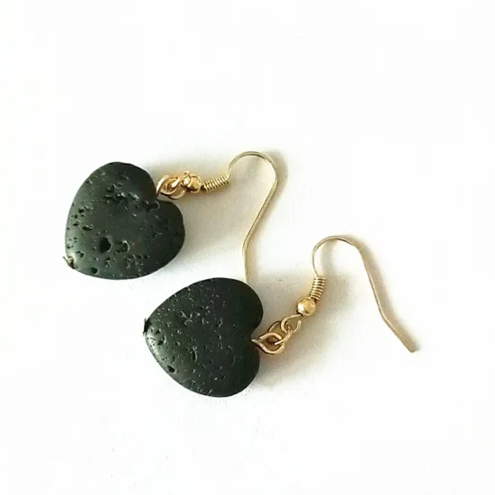 shiying Dangle Charms Earrings Black heart Aromatherapy Lava Bead DIY Essential Oil Diffuser gold silver short long | Украшения и