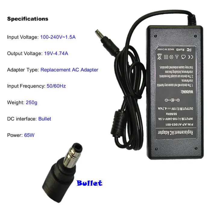 Замена 19V 4.74A 90W Bullet для ноутбука HP зарядное устройство переменного тока адаптер